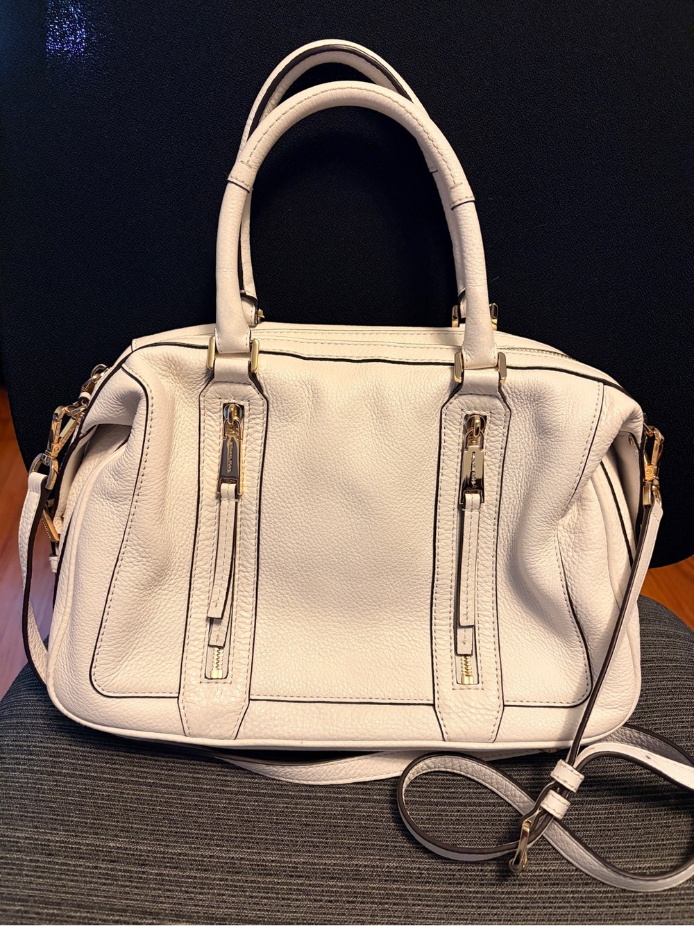 Michael Kors White Leather Satchel with Gold Hardware